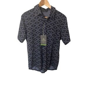 Alpine Design Mens Small Polo Knit Shirt Navy Black Gray Geometric NWT